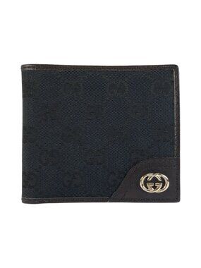 Gucci Interlocking Black Silver GG Canvas Compact Wallet